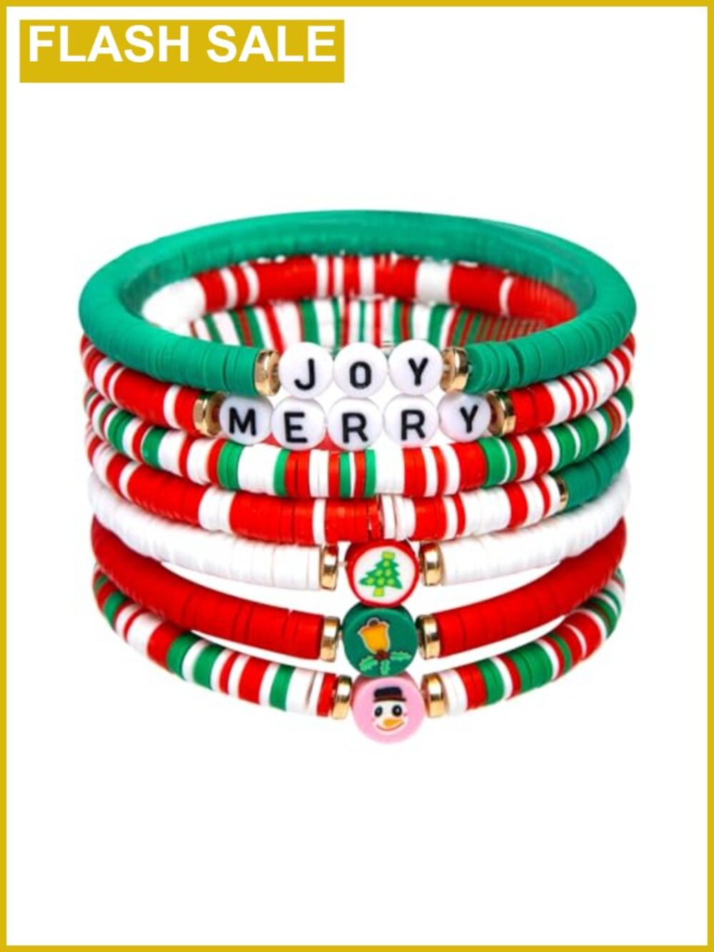 6 Pack Christmas Bracelets Joy Merry Candy-Style Stackable Holiday Gifts for